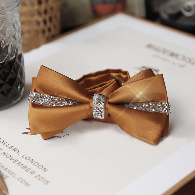 Set da uomo con papillon e fazzoletto da taschino in raso con strass scintillanti - image 19