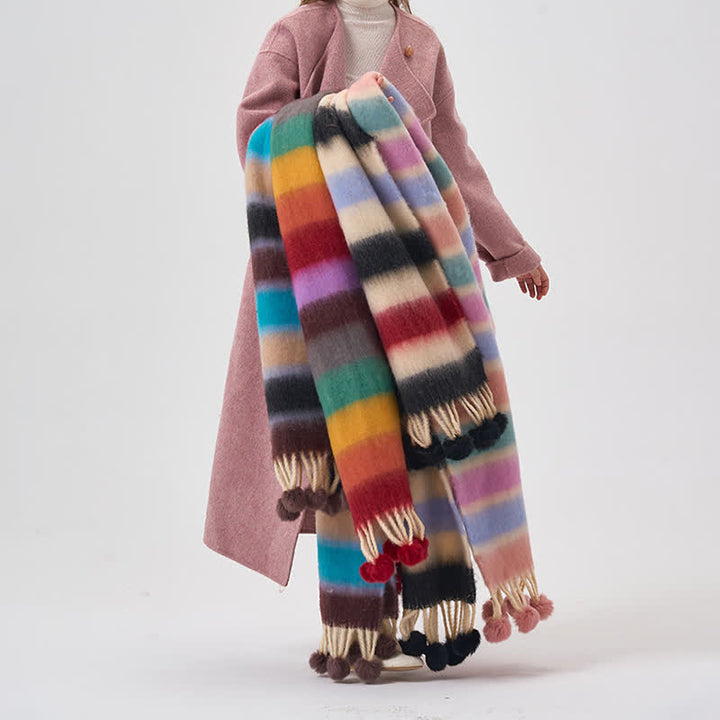 Sciarpa con nappe a righe color arcobaleno da donna - image 1