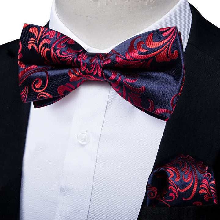 Set di 2 fazzoletti da taschino con papillon floreale rosso e blu navy da uomo - Rosso e blu navy - image 0