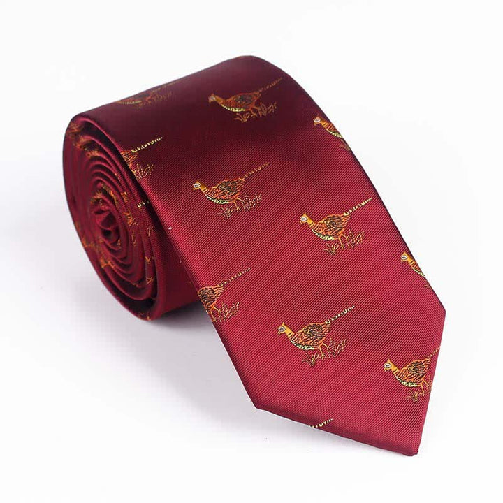 Cravatta ricamata con uccello volante da uomo - Fagiano - Borgogna - image 13