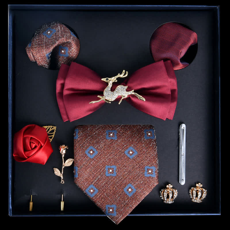 8 pezzi papillon di lusso con stampa nobile rosso e cioccolato in scatola regalo - Rosso e cioccolato - image 0