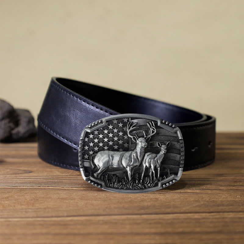 Cintura in pelle con fibbia della bandiera americana da cacciatore di cervi fai da te da uomo - Cervi d'argento - Cintura PU nera (40) - image 11