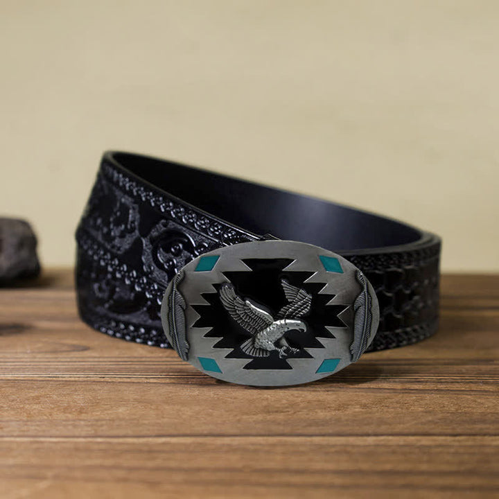 Cintura in pelle fai da te con fibbia Western Flying Eagle da uomo - Aquila - Cintura nera intagliata (40) - image 9