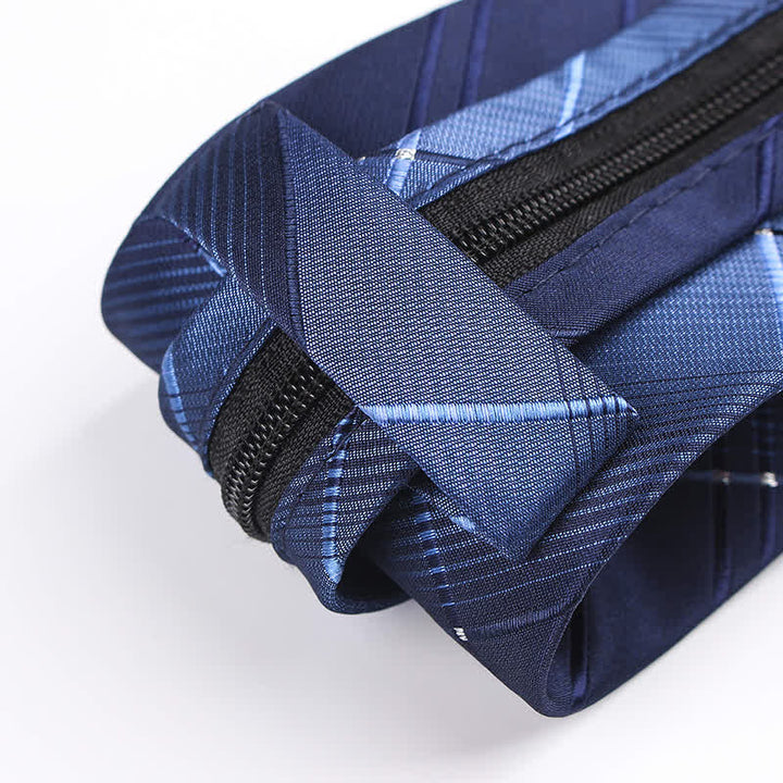 Cravatta da uomo con cerniera blu navy sfumata a quadri - image 4