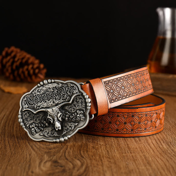 Cintura da uomo in pelle di toro con teschio gotico da cowboy - Stile n. 1 - 42 - image 0