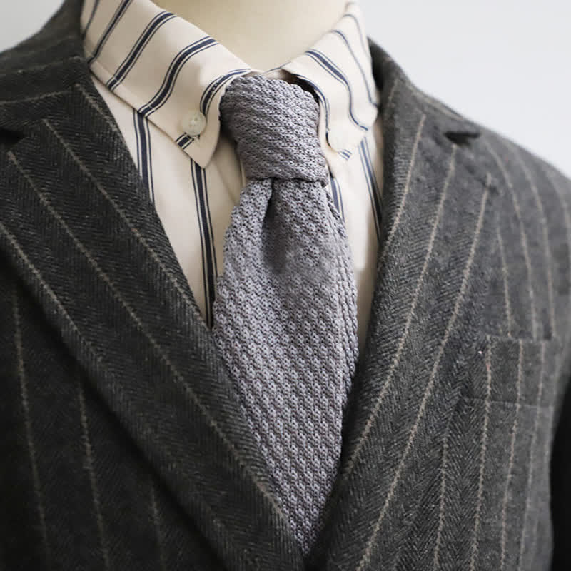 Cravatta stretta e sottile in maglia tinta unita da uomo - Grigio - image 5