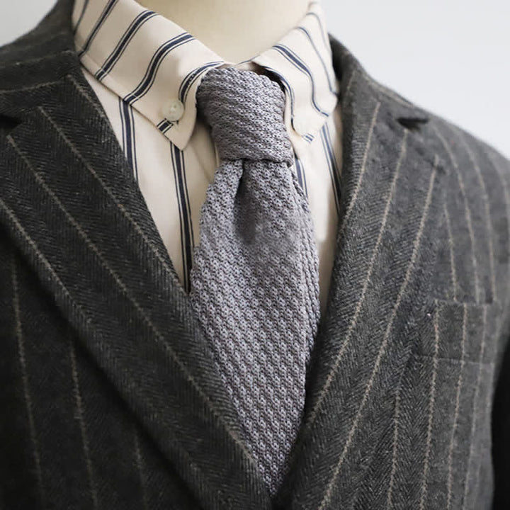 Cravatta stretta e sottile in maglia tinta unita da uomo - Grigio - image 5