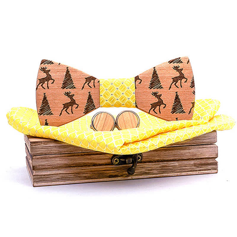 Set di 3 papillon in legno con motivo a cervo e albero di Natale da uomo - Giallo - image 9