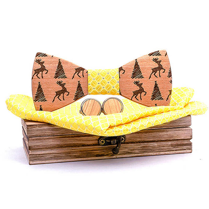 Set di 3 papillon in legno con motivo a cervo e albero di Natale da uomo - Giallo - image 9