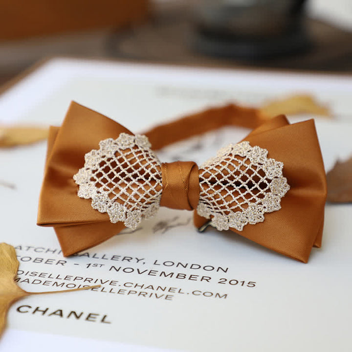 Papillon elegante in pizzo floreale da uomo - Giallo - image 8