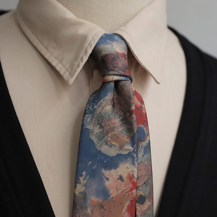 Cravatta artistica vintage da uomo con motivo dipinto blu e rosa - Blu e rosa - image 0