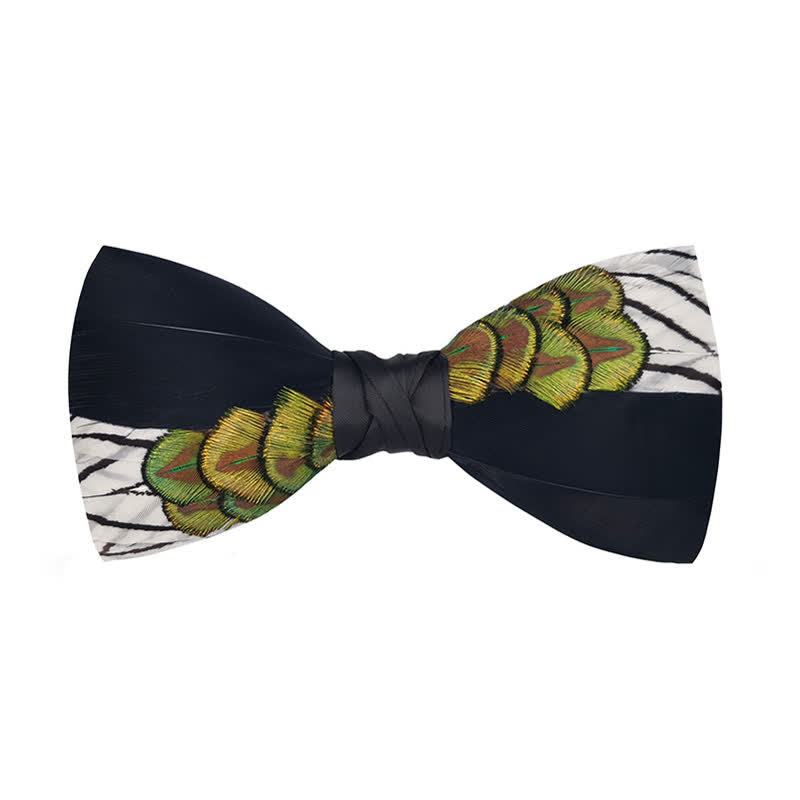 Papillon con piume di pavone patchwork bianco e nero - Bianco e nero - image 0