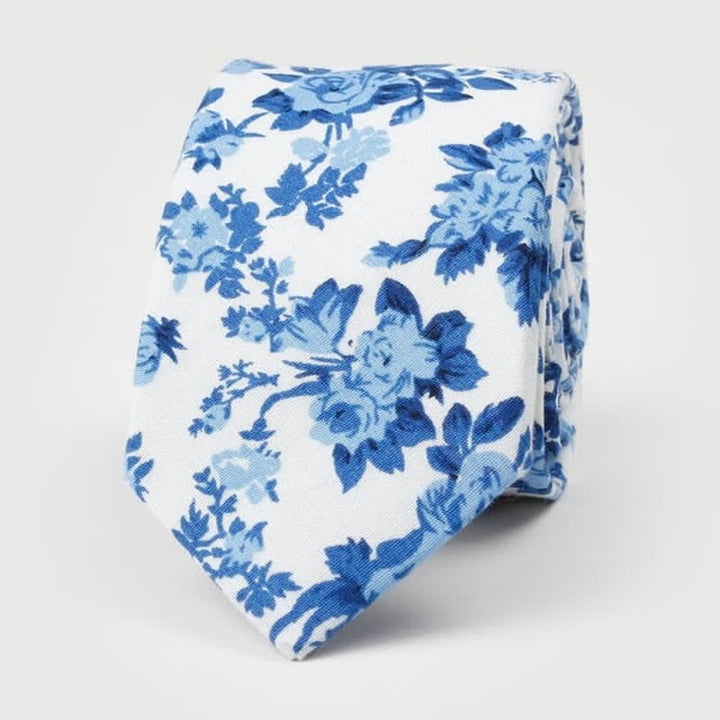 Cravatta da uomo in cotone con stampa floreale - Blu e bianco - image 0