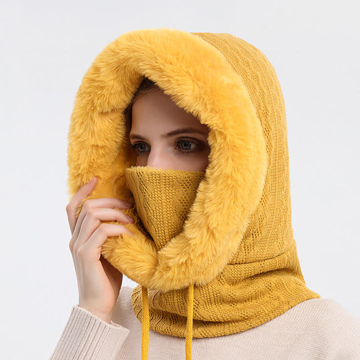 Cappello lavorato a maglia con cappuccio e maschera per il viso color caramella da donna - Giallo - Regolabile (22"-23 1/4") - image 8