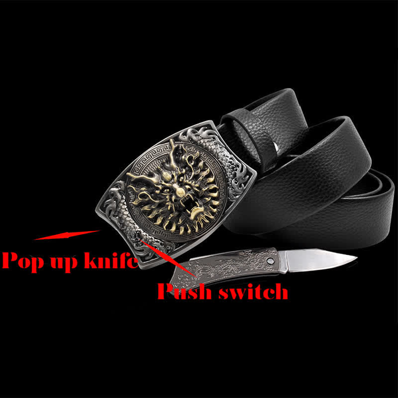 Cintura in pelle Brave Dragon da uomo con coltello pieghevole - image 1