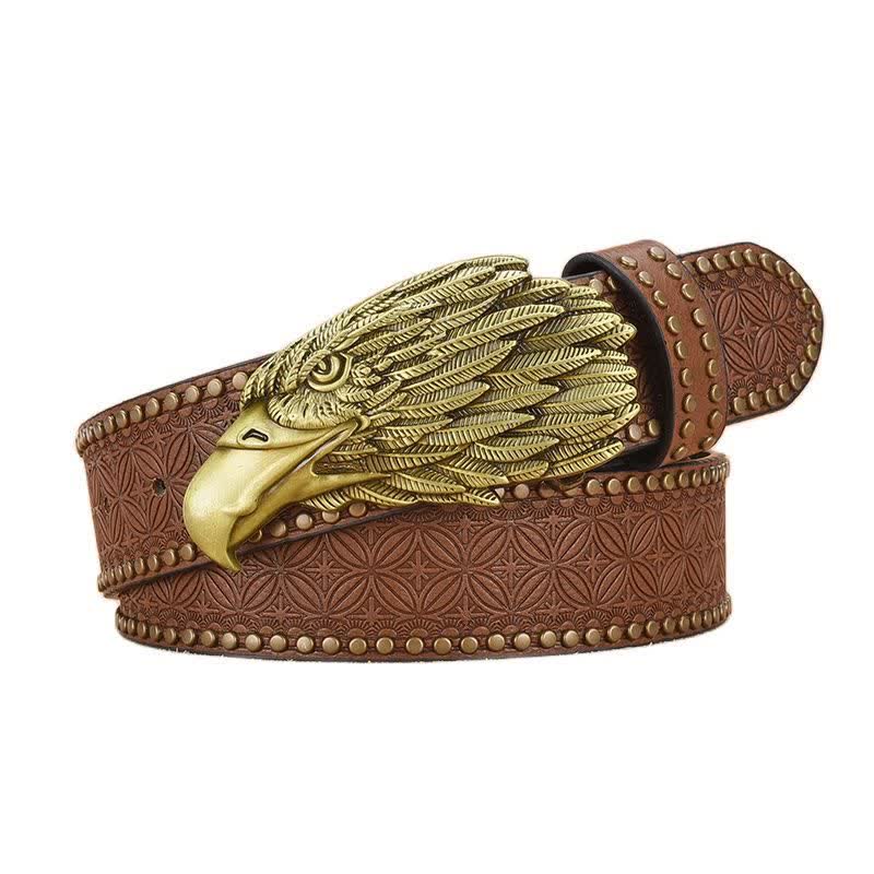 Cintura da uomo in pelle con rivetti a forma di testa di avvoltoio e aquila - image 0