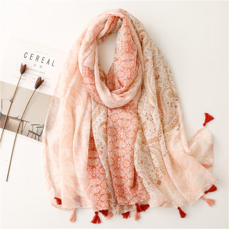 Sciarpa con frange di grano a mantella morbida floreale da donna - Rosa - image 0
