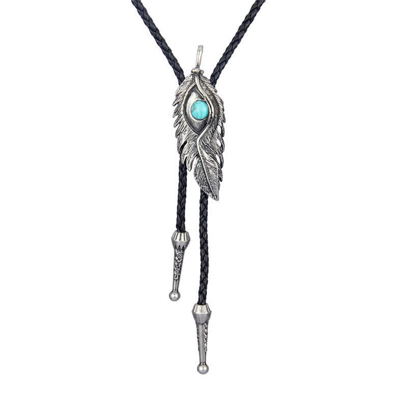 Cravatta Bolo a forma di piuma con intarsi in pietra turchese blu - Argento antico - image 4