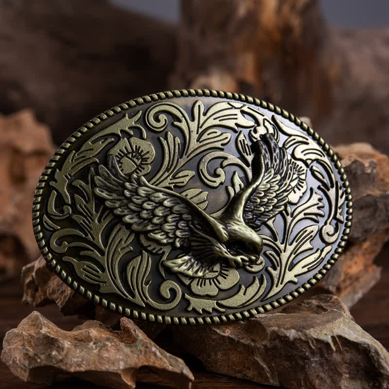 Cintura in pelle con fibbia a forma di aquila volante fai da te da uomo - Bronzo antico - Senza cintura - image 0