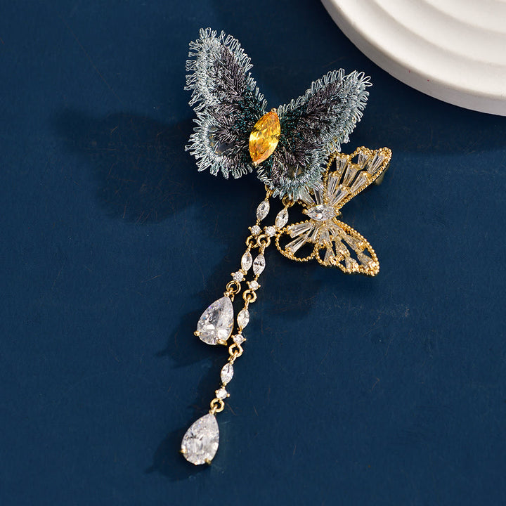 Spilla elegante con nappa a farfalla blu da donna - Farfalla - image 0