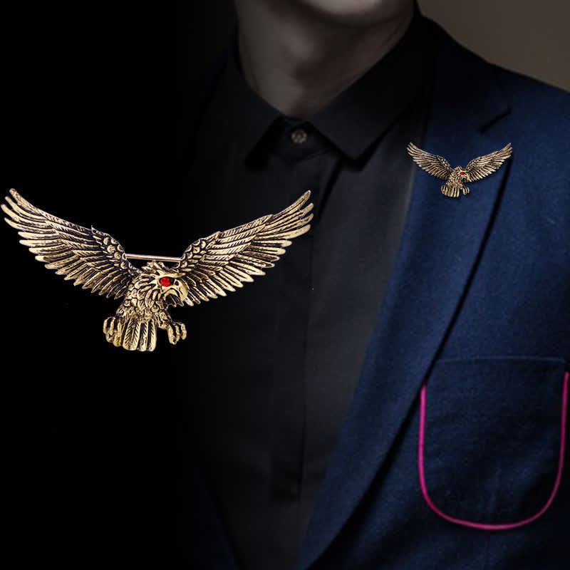 Spilla retrò da uomo con falco calvo che vola - image 0