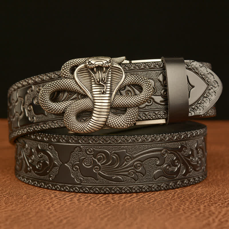 Cintura in pelle con fibbia a medaglione a forma di serpente da uomo - Argento e nero - 46 - image 17