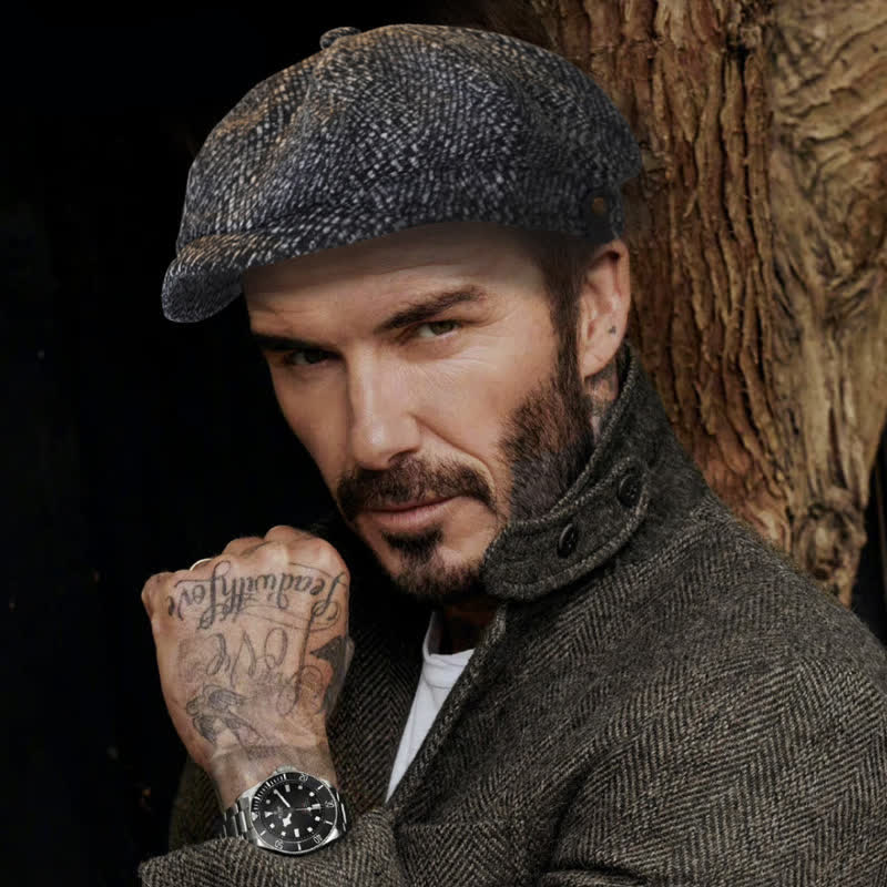 Berretto ottagonale da newsboy in tweed maculato nero - image 1