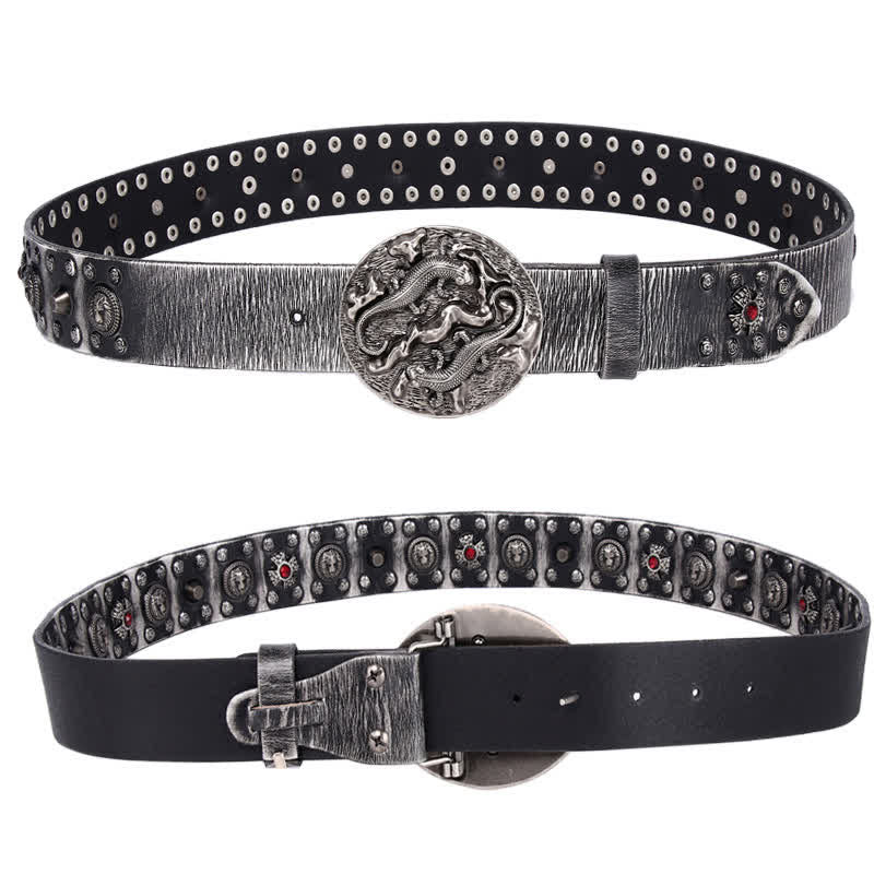 Cintura in pelle con ornamento leone rubino borchiato da uomo - image 6