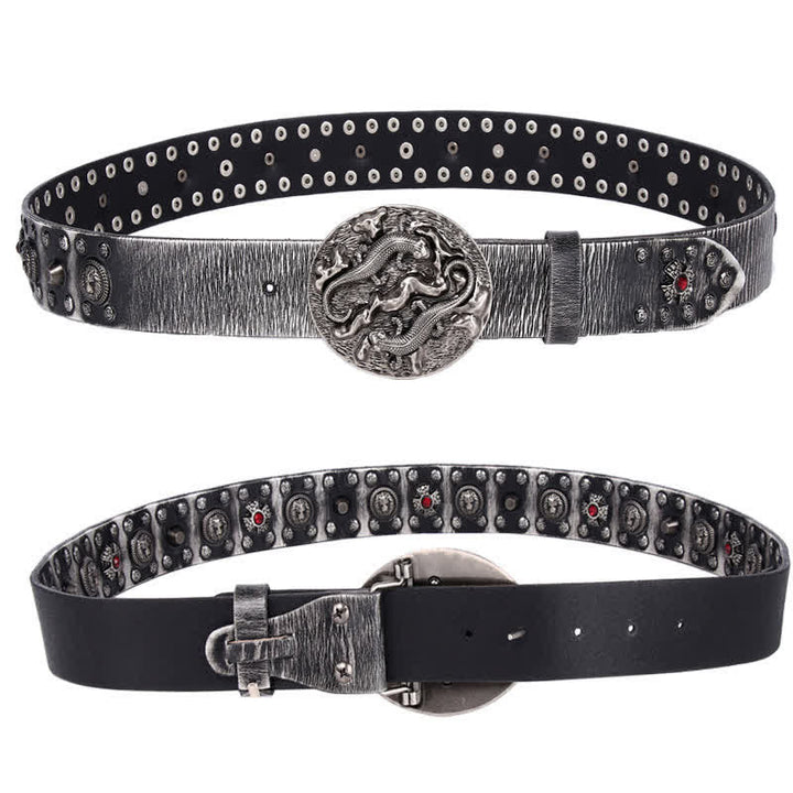 Cintura in pelle con ornamento leone rubino borchiato da uomo - image 6
