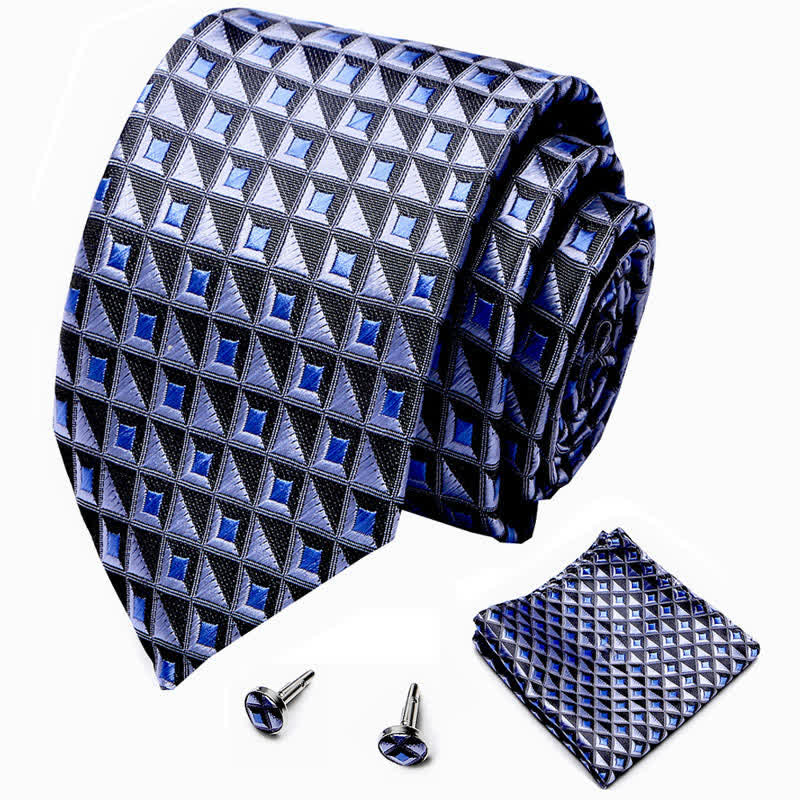 Set di 3 cravatte da uomo con diamanti blu e neri fantasy - image 1