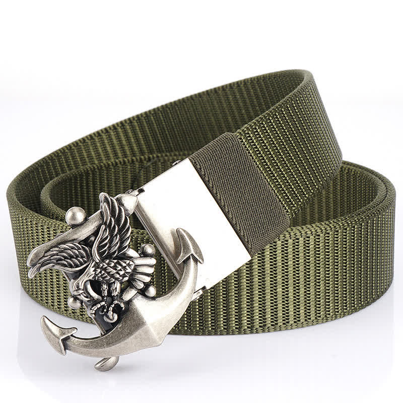 Cintura in nylon con ancora e aquila da uomo - Verde militare / Argento - 48" - image 17