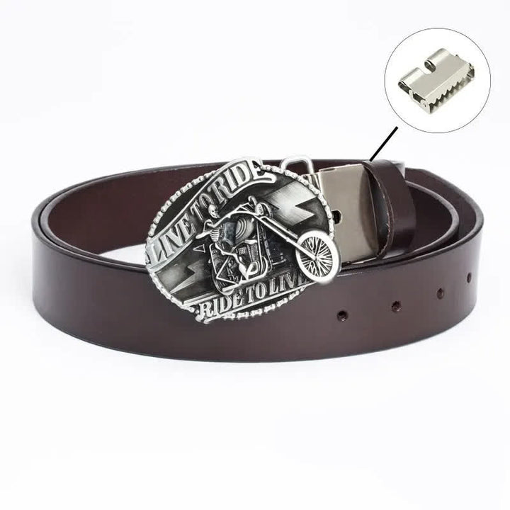 Cintura in pelle da uomo con teschio da motociclista scheletro - Legatura di ferro - Marrone / Argento - 46 - image 21