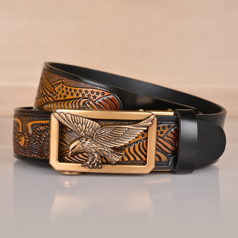 Cintura in pelle goffrata con fibbia Hollow Eagle da uomo - image 16