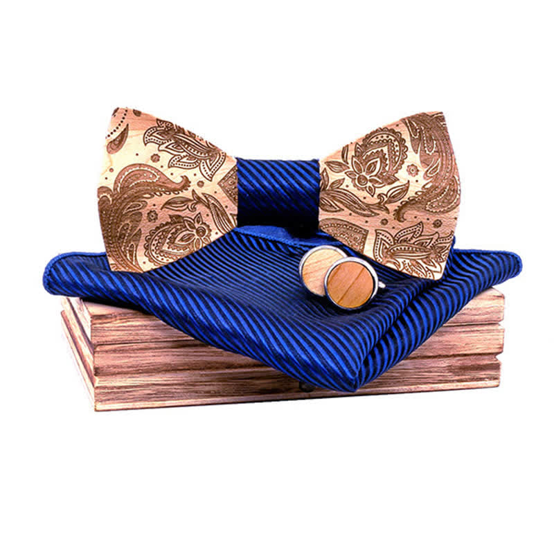 Set di 3 papillon in legno con motivo Paisley da uomo - Twill blu navy - image 9