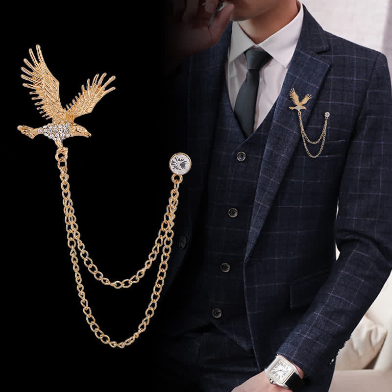 Spilla da uomo con aquila in volo e strass - Oro - image 0