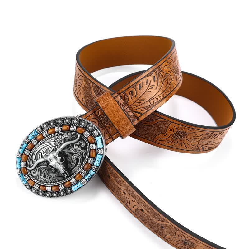 Cintura da uomo in pelle di toro turchese da cowboy western - image 3