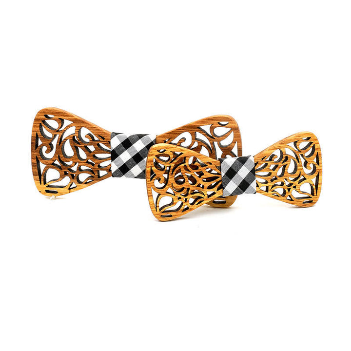 2 pezzi papillon in legno cavo genitore-figlio da uomo - Burlywood e plaid nero - image 8