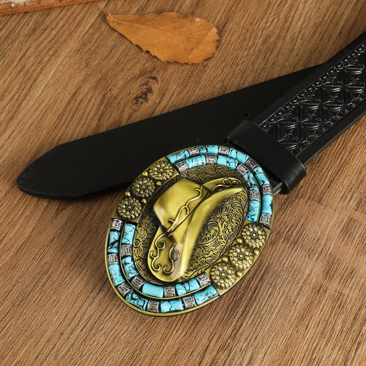 Cappello da cowboy da uomo in oro con cintura in pelle decorata con turchese - image 7