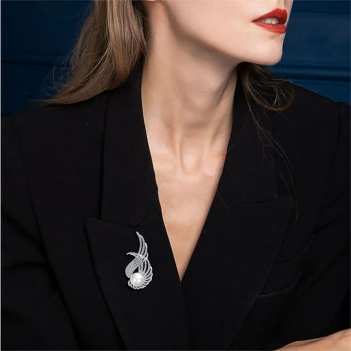 Spilla da donna con perle e piume a forma di ali d'angelo - image 1