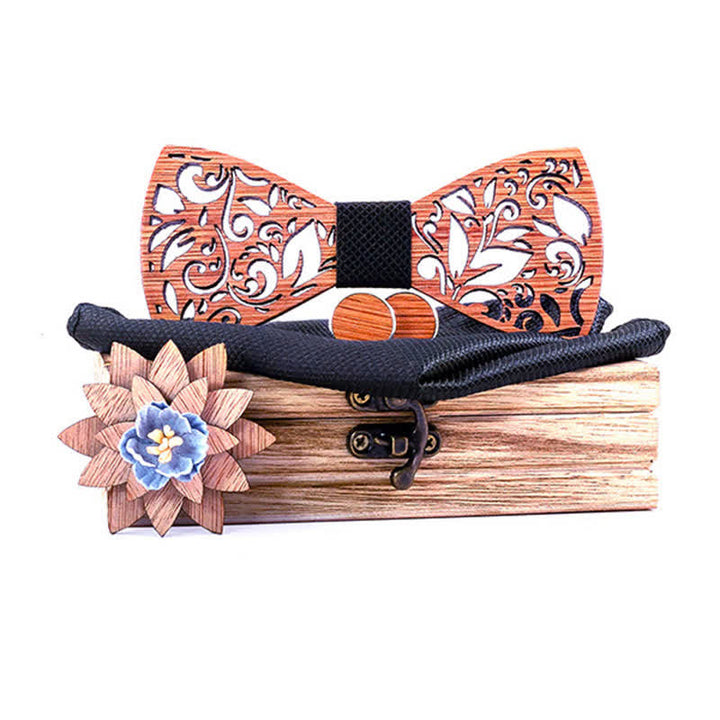 Set di 4 papillon in legno cavo da uomo con pianta - Nero - image 11