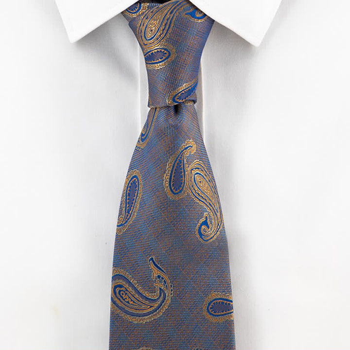Cravatta da uomo con motivo Paisley blu e oro Kaleidoscope - image 1