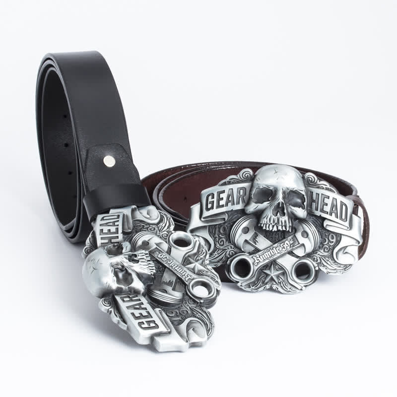 Cintura in pelle punk con testa di teschio elegante da uomo - image 1