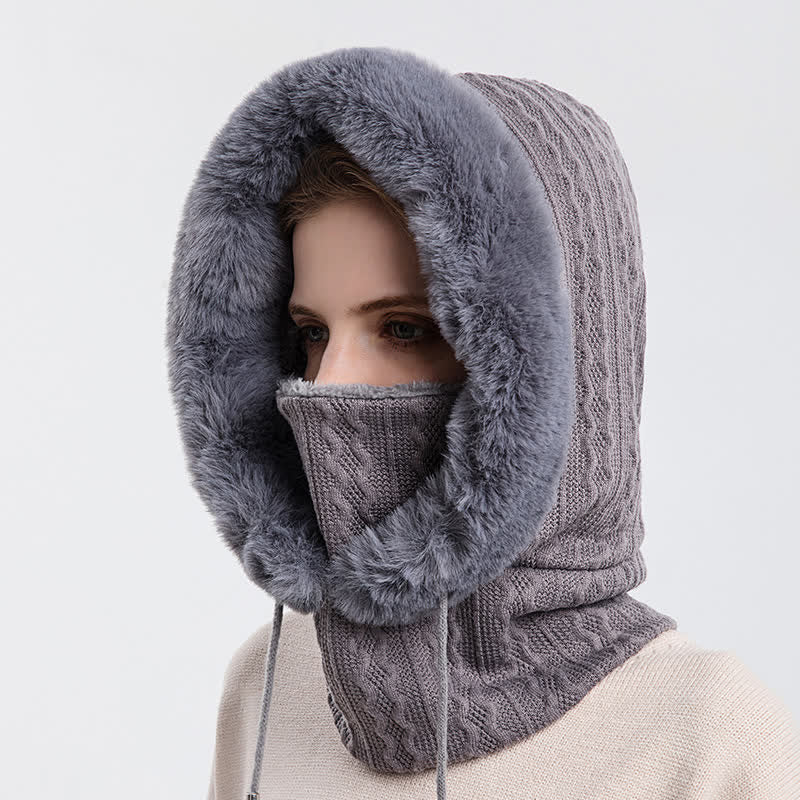 Cappello lavorato a maglia con cappuccio e maschera per il viso color caramella da donna - Grigio - Regolabile (22"-23 1/4") - image 4