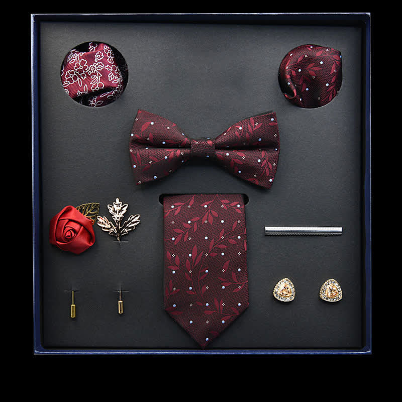8 pezzi papillon vintage bordeaux con foglia in scatola regalo - Borgogna - image 0