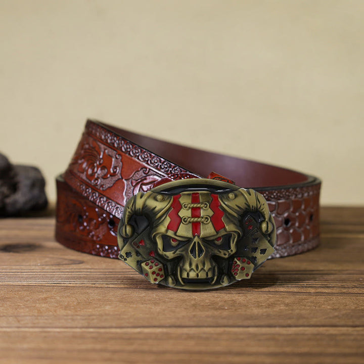 Cintura in pelle con fibbia Joker Clown Skull fai da te da uomo - Bronzo antico - Cintura marrone intagliata (40) - image 20