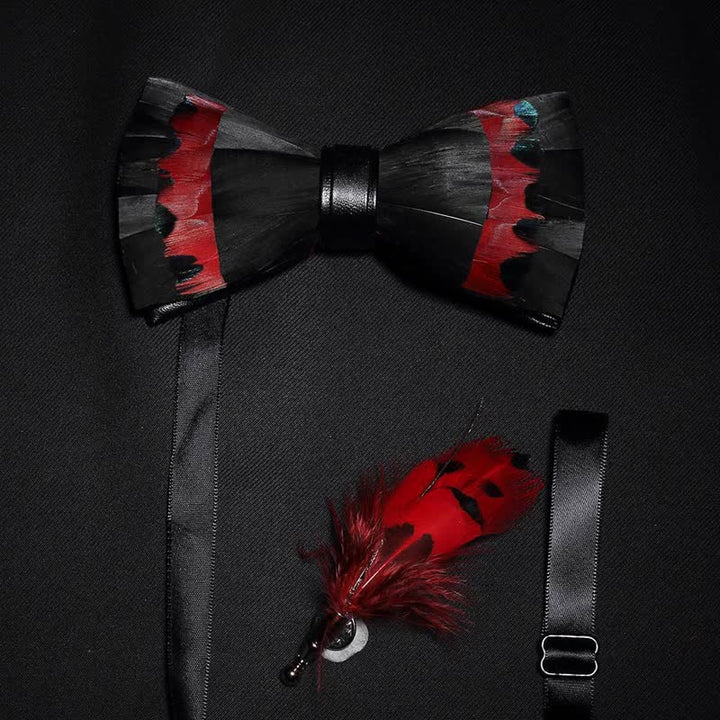Papillon con piume di cigno nere e rosse per bambini con spilla da bavero - Adulto - image 2