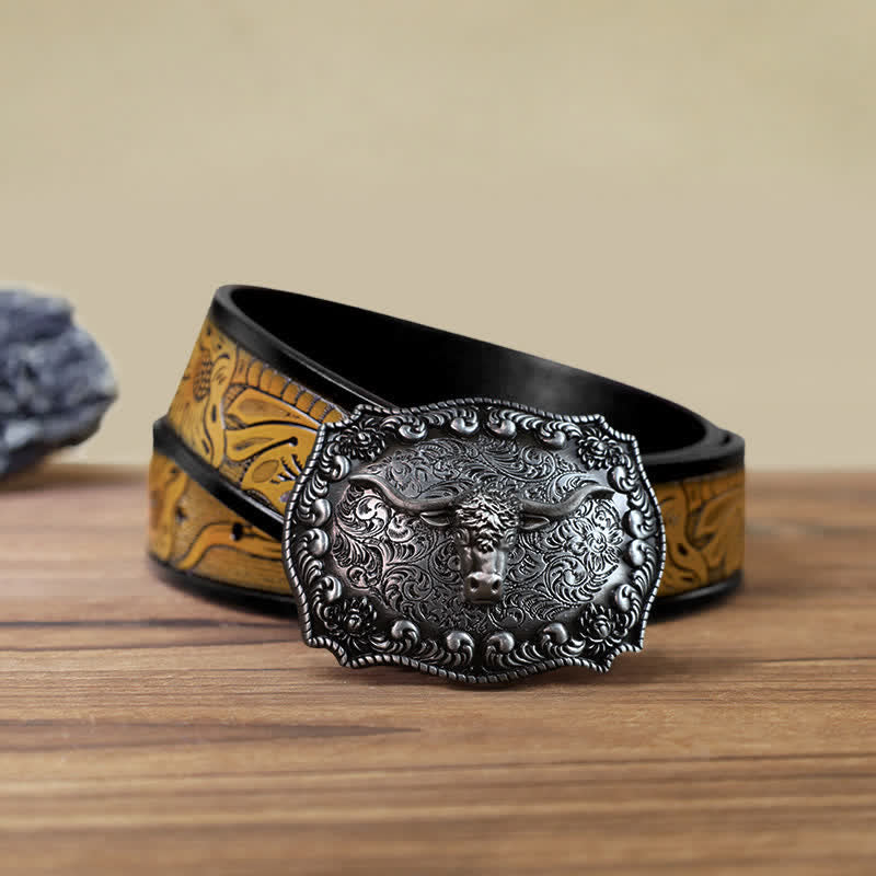 Cintura in pelle fai da te con fibbia in argento anticato Longhorn Bull da uomo - Argento - Cintura marrone sabbia (40) - image 19