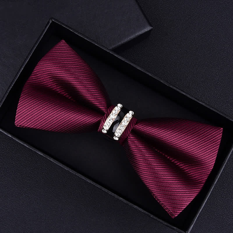 Papillon da uomo con motivo floreale Paisley a righe e strass - Borgogna a strisce - image 13