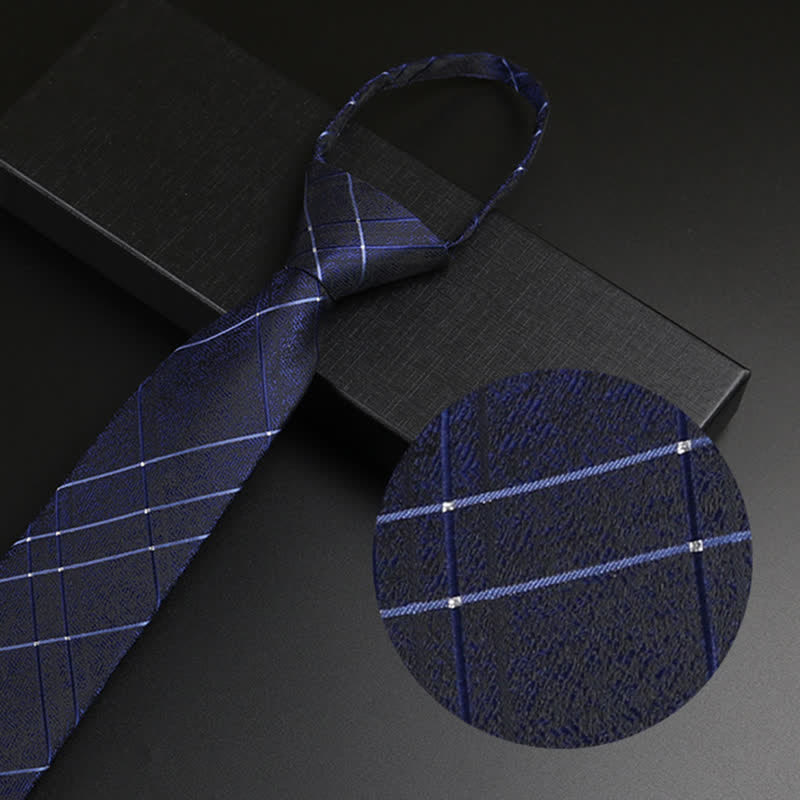 Cravatta formale con cerniera blu navy da uomo - Plaid - image 1