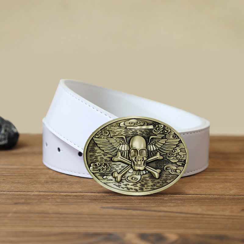 Cintura in pelle con fibbia porta birra creativa fai da te a forma di teschio e angelo da uomo - Bronzo - Cintura PU bianca (40) - image 13